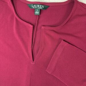 LRL Ralph Lauren Women's Large Blouse Shirt‎ Tunic Top Cranberry Stretch V-neck